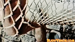 Vintage guys flexing after blowjobs before cumming hard