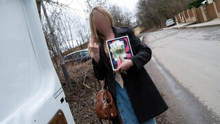 Blonde Aussie tart takes it all in the confession van!