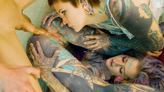 2 Heavy Tattoo Girls Get Butt Ravaged By A Huge Dick