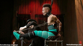 Ebony bound in device butt banged