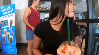 Starbucks coffee date with bombshell big ass Asian teen GF
