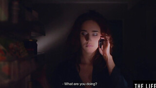 Horny redhead Emily J is fingering her holes on the couch