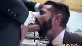 Classy studs go to the warehouse for hardcore analhammering