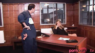 Snatch fingered mommy boss fucks janitor