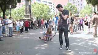 Bound slave walked like a dog in public
