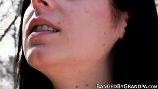 Brunette with tiny tits screwed hard by lucky senior