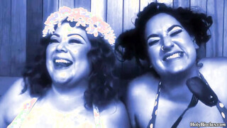 Two heavy dominas strapon-fucking their slave