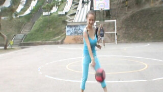 Big Breasted adorable petite teen plays on the court