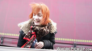 Cash exchange ends with redhead street babe giving blowjob