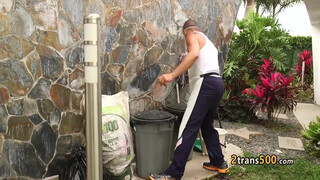 Guy fucks teen t-girl in outfit