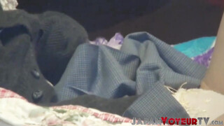 Japanese tart plays with her unshaved muff on secret tape