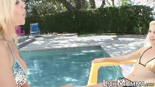 Adorable lesbian teen fingered by her big titted step mom