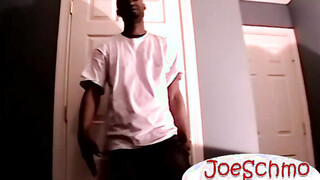 Hunky Gentleman strokes his long heavy black meat until he cums a lot of juicy l