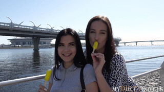 Brunette lured into assfucking with milf & her Boyfriend