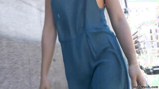 Babe in sheer dress on public disgrace