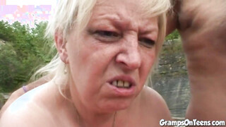 Teen takes gramps shaft by the lake