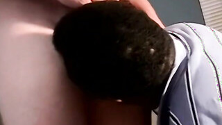 Chubby white gay gets his balls & shaft licked by black dude