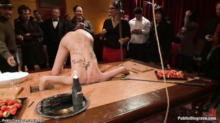 Big Breasted blonde gets facial in public