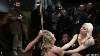 Blonde slave gangbang in public