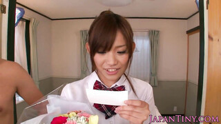 Asian babe horny after class for a creampie