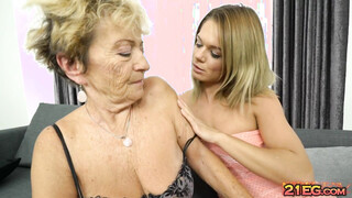 Teenage lesbian eaten out by old lusty grandma