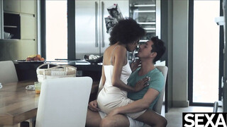 Satisfying ebony Brazilian hot hottie gets her fix of caffeine & cock