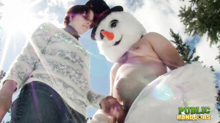 Public Handjobs Brandi de Lafey Strokes A Snowman