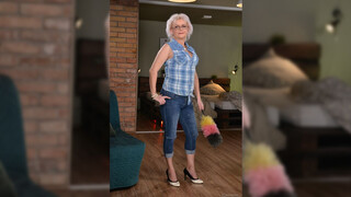 Old cleaning lady fucks slobby home owner