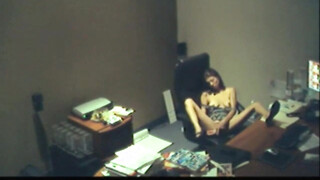 Horny bitch masturbating in office