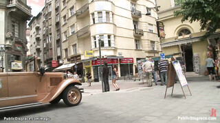 Little Euro babe fucks on a city bus