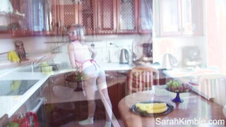 Sarah Kimble fingering her shaved cunt with cream