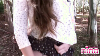 Lesbian Nina Playing Beaver Outdoor Tease