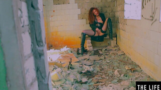 Dazzling babe Emily J masturbates in an abandoned building