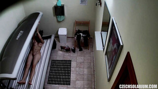 Shaved & Tight Snatch Caught in Solarium