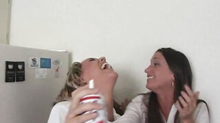 Handsome lesbian university girls have an awesome muff diving fun