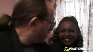 Ebony babe Layla Gates sprayed by jizz in classic casting