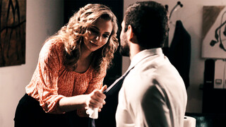 Buxxom petite blonde MILF avoids getting fired by fucking her boss