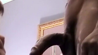 Black straightie has his monster cock sucked by mature fatty