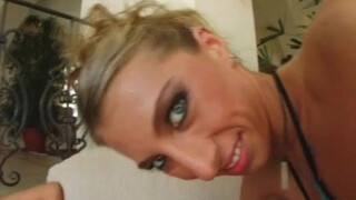 Four guys double penetrate two titty blondes