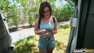 Nerdy Miami chick Leana Lovings hops into the Bangbus