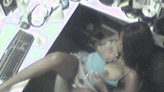 Solo office ebony babe toying her twat