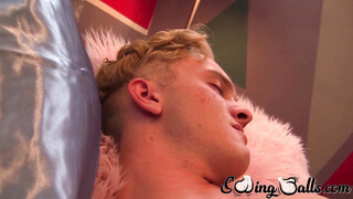 Slim blonde Oliver Tucker plugs a  dildo in his booty & then proceeds to harvest