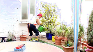 German Granny With Big Boobs Seduce To Fuck In Her Garden