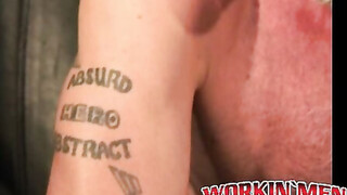 Rough old man tugs his hard dick after smoking a cigarette