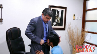 Young Asian twink George sucks off Daddy Mike like a pro
