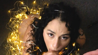 Curly buxom Latin wife performs sloppy oral