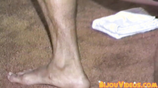 Kinky ebony hunk masturbates his hard shaft in vintage solo