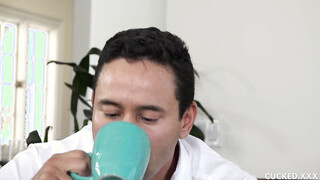 Blonde Janna Hicks rides cock while her hubby watches