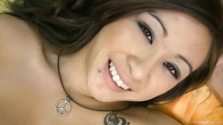 Petite Asian cutie jerks & sucks a hard cock until he spews his load