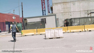 Red head big cock banged in public